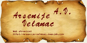 Arsenije Velanac vizit kartica